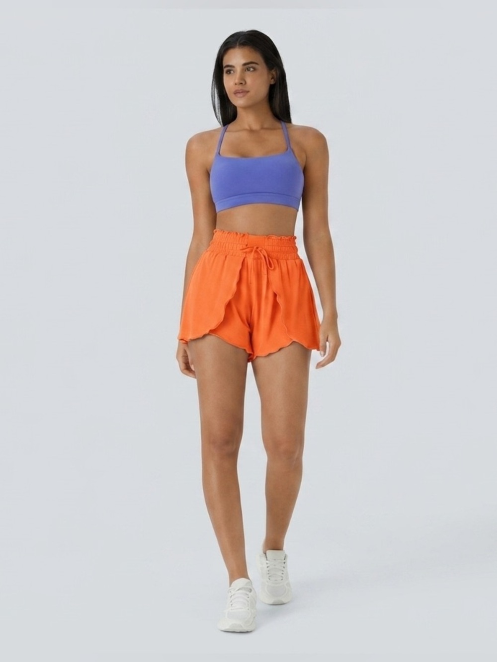 NWT HALARA Frill High Waisted Drawstring Flowy Stacked Shorts 3" XS Orange - Picture 5 of 10